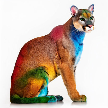 Beautiful puma cat isolated on white background. Studio shot.の素材