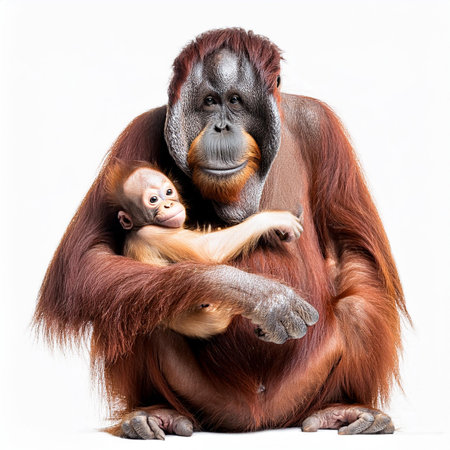Orangutan with baby. Isolated on a white background.の素材