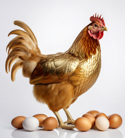 chicken and eggs isolated on white background. 3d illustration.の素材