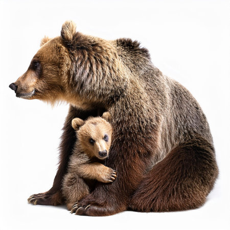 Mother bear and her baby. Isolated on a white background.の素材