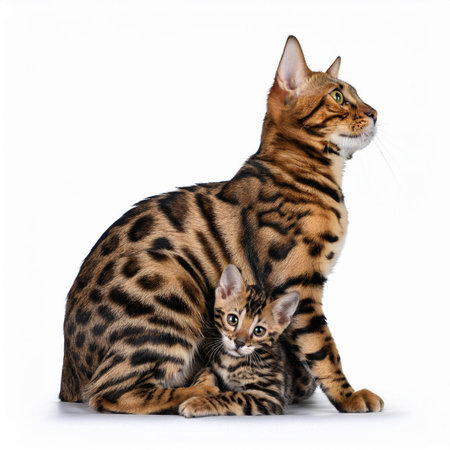 Bengal cat with kitten on a white background. isolated.の素材
