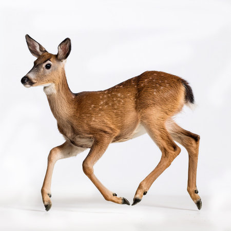 Young whitetail doe isolated on a white studio background.の素材