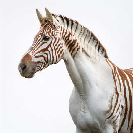 Portrait of a zebra on a white background. Studio shot.の素材