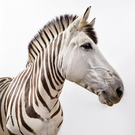 Portrait of a zebra isolated on a white background. Studio shot.の素材