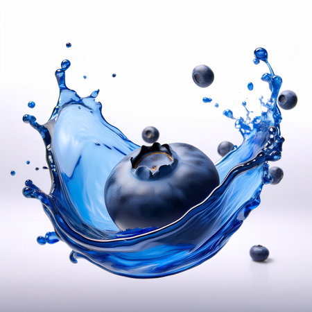 Blueberry in water splash isolated on white background. 3d illustrationの素材