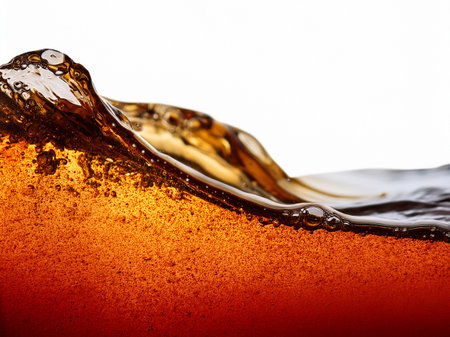 Splash of cola with bubbles on a white background close upの素材