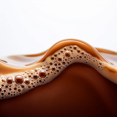 close up of chocolate syrup on white background with copy space for textの素材