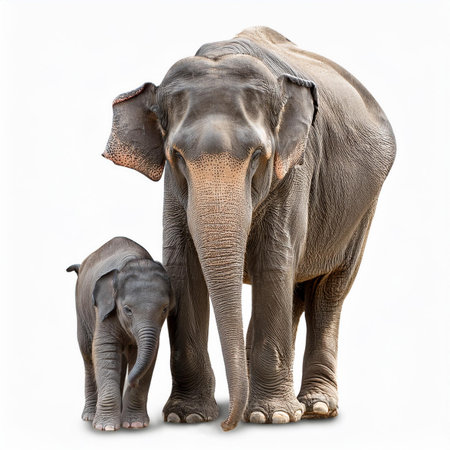 Elephant and baby elephant isolated on white background with clipping path.の素材
