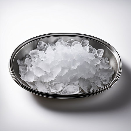 Ice cubes in a metal bowl on white background. 3d illustrationの素材