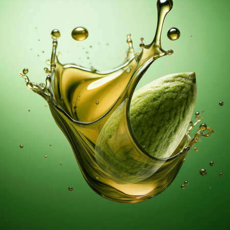 Fresh lime and juice splash on green background. 3d rendering.の素材