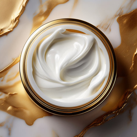 cosmetic cream in a jar on a marble background, top viewの素材
