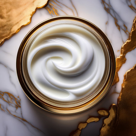 cosmetic cream in a glass jar on a marble background. 3d renderingの素材