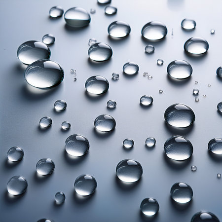 Water drops on a glass surface. Shallow depth of field.の素材