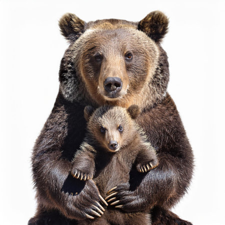 Mother bear with her baby on a white background. Isolated.の素材