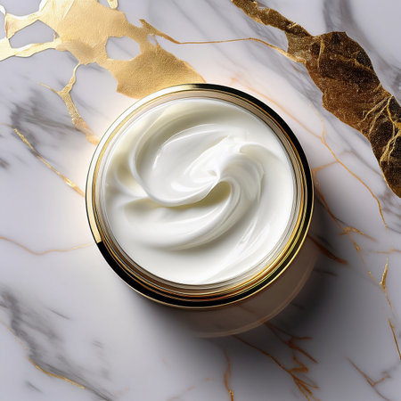 cosmetic cream in a jar on a marble background, top viewの素材