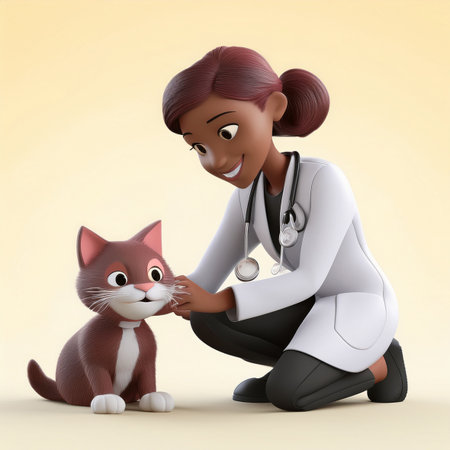 African american female veterinarian holding a cat. 3D illustration.の素材