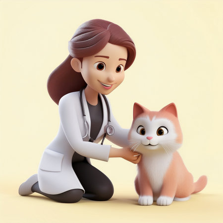 3d illustration of a female veterinarian holding a cat in her armsの素材