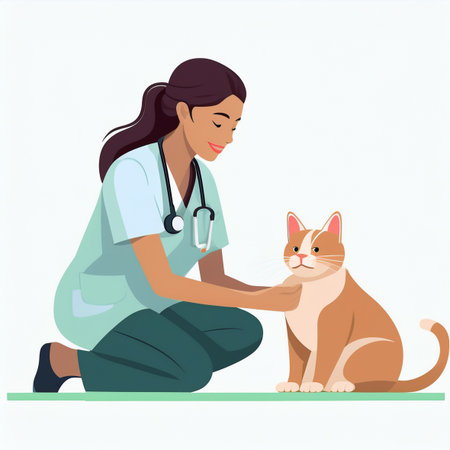 Veterinarian and cat. Vector illustration in a flat style.の素材
