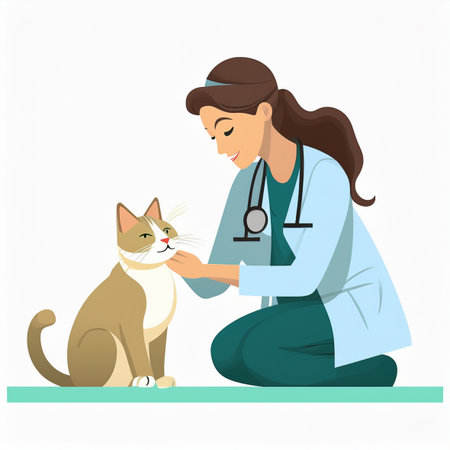 Veterinarian with a cat on a white background. Vector illustrationの素材
