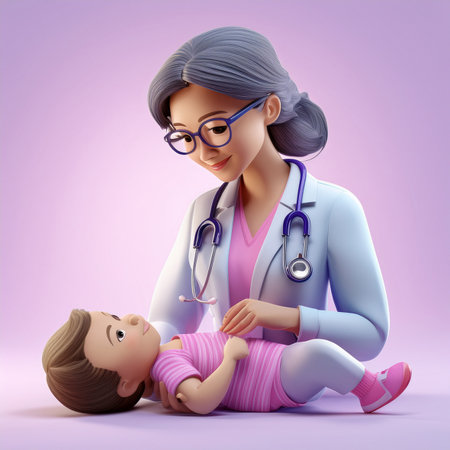 Doctor and little girl. Health care concept. 3D rendering.の素材