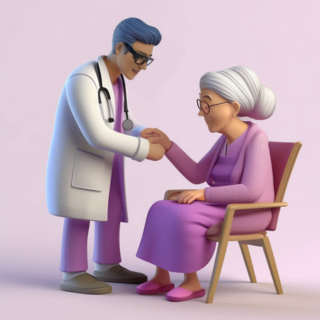 Doctor and senior patient shaking hands. 3D illustration. Render.の素材
