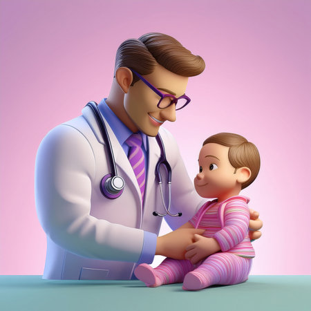 Pediatrician with a little girl. 3D rendered illustration.の素材