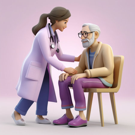 3D illustration of a senior couple having a conversation with a doctorの素材