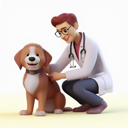 3d illustration of a veterinarian with a dog isolated on white backgroundの素材