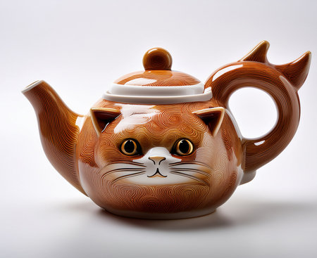 Ceramic teapot on a white background, close-upの素材