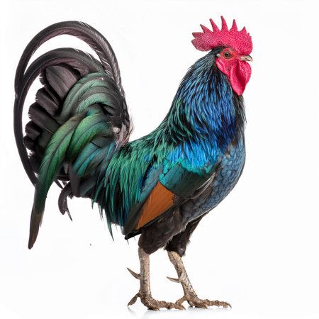 rooster in front of a white background, studio shot, isolatedの素材