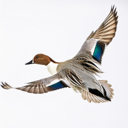 Northern pintail, Anas acuta, flying in the skyの素材
