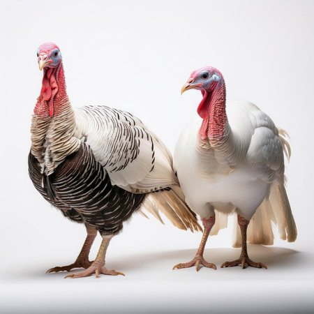 Two turkeys on a white background. Isolated on a white background.の素材
