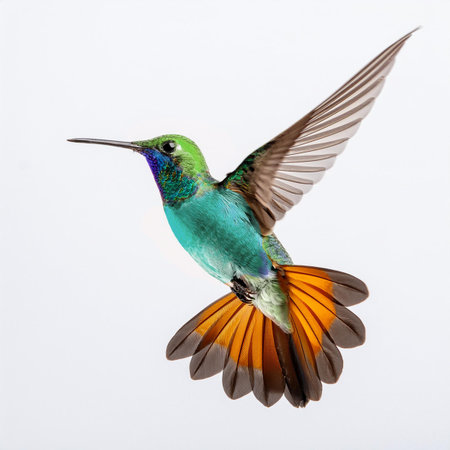 Hummingbird in flight isolated on white background. Wildlife scene from nature. Hummingbird in flight isolated on white background. Wildlife scene from nature.の素材