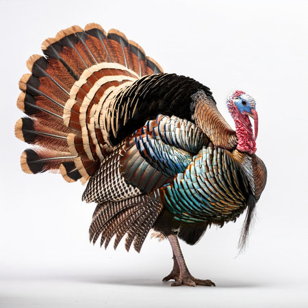 Portrait of a turkey isolated on white background. Studio shot.の素材