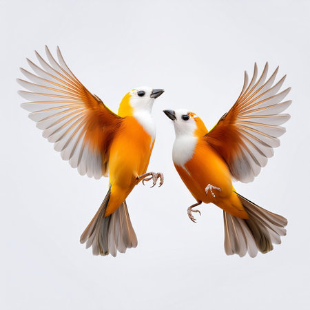 Two birds isolated on a white background. This is a 3d render illustration.の素材
