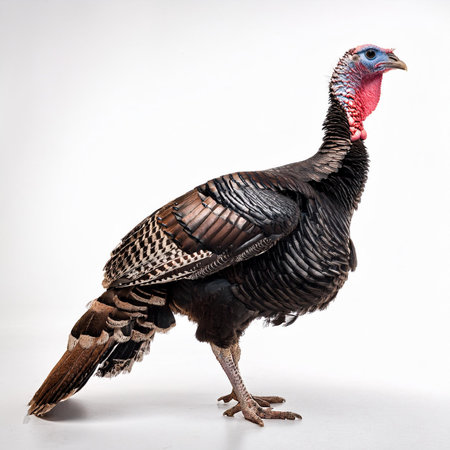 Wild Turkey isolated on white background. Studio shot. Side view.の素材