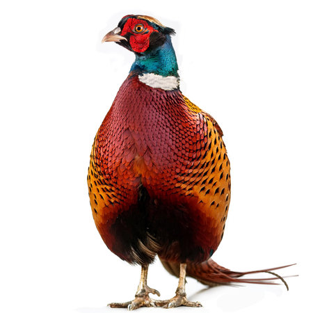 Ringneck Pheasant, Phasianus colchicus, in front of white backgroundの素材