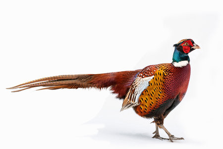 Pheasant isolated on a white background with copy space for textの素材
