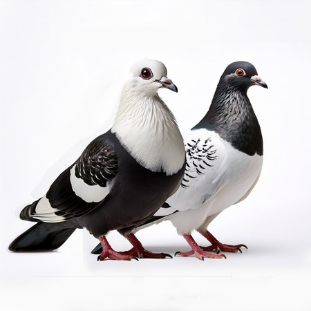 Pigeons isolated on a white background. Two pigeons.の素材