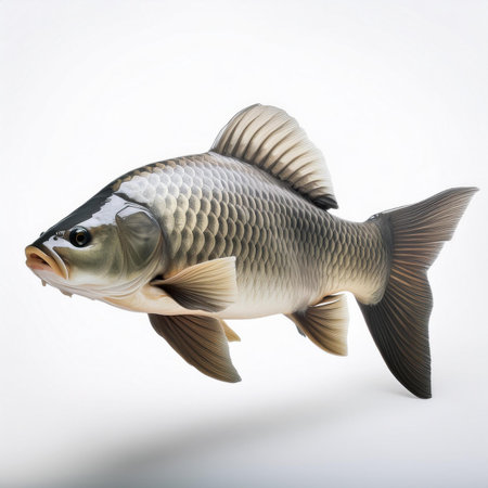 Carp fish isolated on white background with clipping path. Carp fishの素材