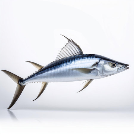 Mackerel fish isolated on a white background. Photography studio.の素材