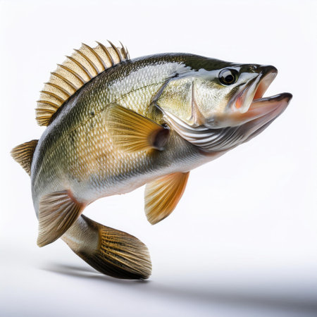Fish perch on a white background. Studio shooting. Isolated.の素材