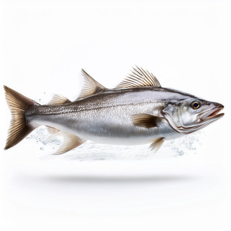 Sea bass fish isolated on white background. Clipping path included.の素材