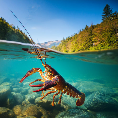Lobster in the water. Beautiful nature scene with crayfish.の素材