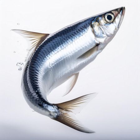 Fresh fish on a white background, close-up, studio shotの素材