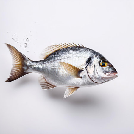 Fresh raw dorado fish on white background. Studio shot.の素材