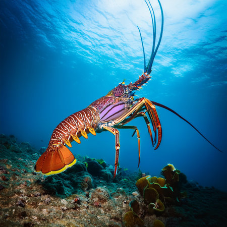 Lobster on a tropical coral reef in the Red Sea.の素材