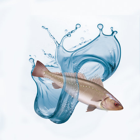 Freshwater fish splashing in water on white background. 3d renderingの素材