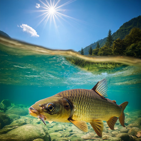 Carp in the water. Underwater world. Underwater world.の素材