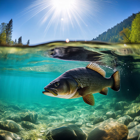 Carp in the water. Underwater world. 3d renderの素材